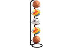 Gobesty Ball Storage Rack, 5 Tier Metal Football Stand, Vertical Removable Durable Ball Rack Display Stand, Multifunctional Football Holder for Basketball Football Soccer Volleyball Outdoor Indoor