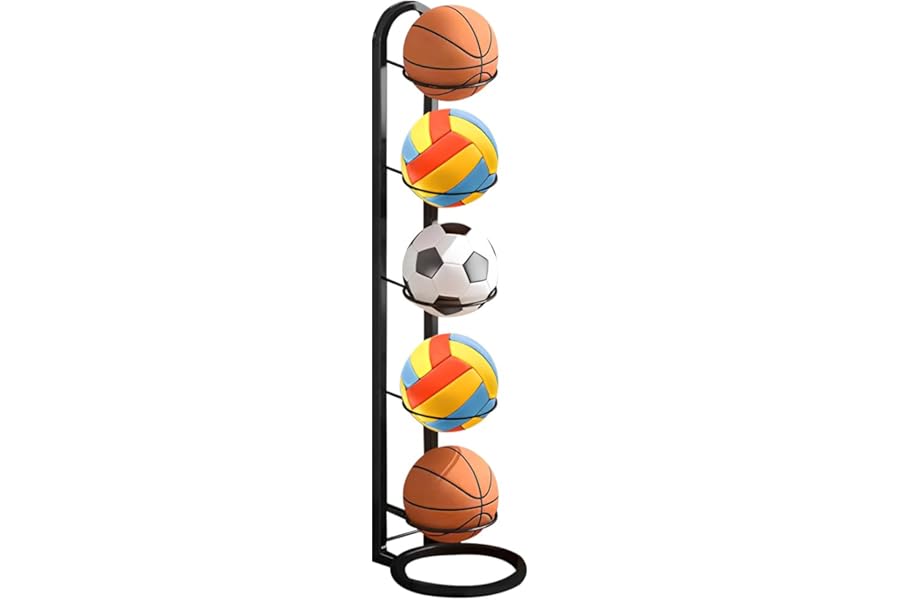 Gobesty Ball Storage Rack, 5 Tier Metal Football Stand, Vertical Removable Durable Ball Rack Display Stand, Multifunctional Football Holder for Basketball Football Soccer Volleyball Outdoor Indoor