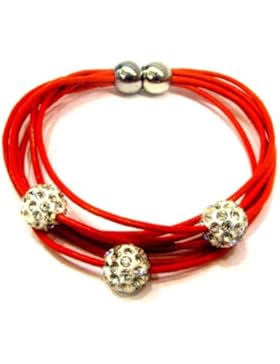 Styleziel Tolles Lederarmband Orange mit funkelnden Kristall Kugeln und Magnetverschluss 1831