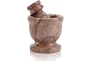 Radicaln Set di mortaio e pestello in marmo Marinara da 6,3 cm fatto a mano con macina spezie e frantoio per aglio da cucina, set di mortaio e pestello per piccole erbe