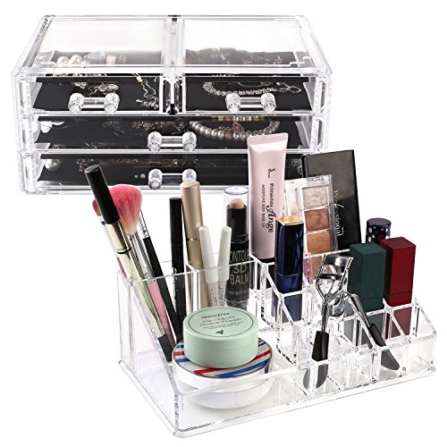 HOMFA Elegant Kosmetik Organizer Make up Kosmetik Aufbewahrung Makeup mit 4 Schubladen und 16 Abteile - 8
