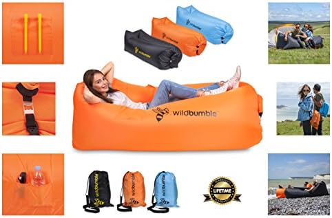 Inflatable Lounger Premium Chair Portable Air Sofa Inflate Easily with Carry Bag Bottle Opener 3 Pockets Use Outdoors as Festival Accessory or Travel Accessory (orange)