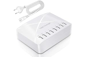 SCCVEE Ładowarka USB 40 W, 8-portowa wielofunkcyjna ładowarka USB, koncentrator USB z inteligentnym rozpoznawaniem, wieloportowa stacja ładująca USB do smartfonów, tabletów i innych urządzeń (biała)