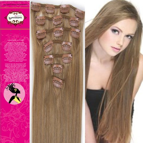 Charming 15'' 18'' 20'' 22'' 100% Real Human Hair 7Pcs Clip In Human Hair Extensions Straight Hair 24 Colors Beauty Design Salon (18inch 70g, 16 ash blonde)