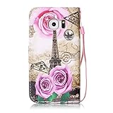 für Smartphone Samsung Galaxy S6 Edge Hülle,Echt Leder Tasche für Samsung Galaxy S6 Edge Flip Cover Handyhülle Bookstyle mit Magnet Kartenfächer Standfunktion + Staubstecker - 3