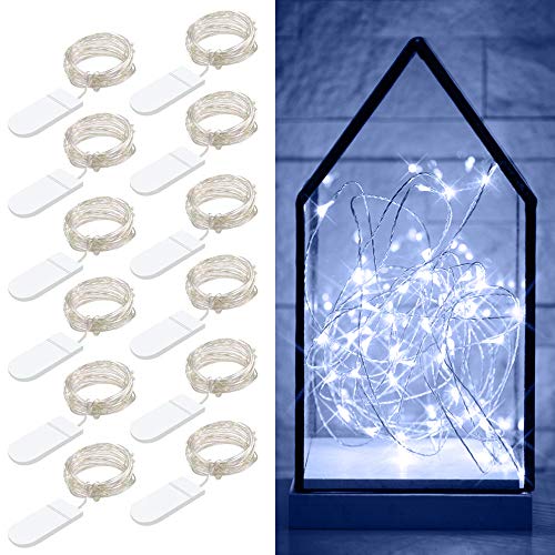 Minger 12 Paquetes de Luces de Hada de Cuerda, 20 ledes, Funciona con Pilas, tarros de Luces para Dormitorio, Patio, Boda, Fiesta, Navidad
