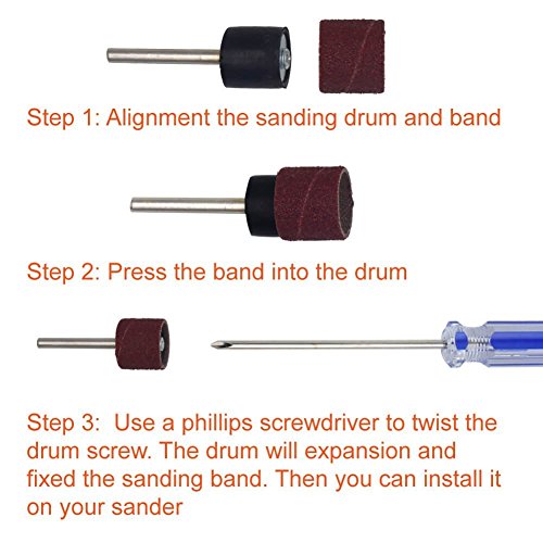 TILY 66 Stück Drum Sanders Set 60-teilig Schleifen Bands und 6 Stück Drum spannfuttern - 9