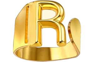 Only faith Anillos de letras iniciales acero inoxidable ajustable, Anillos abiertos de letras para mujer, joyería de moda