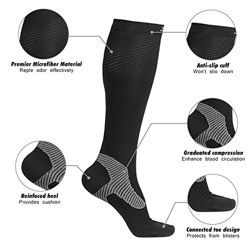 Chaussettes-de-Compression-pour-Hommes-Femmes-Courir-Infirmires-Voyage-en-Avion-Et-Maternit-Grossesse-Boost-Stamina-Circulation-Recovery1-Paire-Noir-Et-Rouge