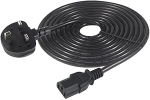 KC cable UK Computer Power Cable, 5m Replacement AC Power Cord, 13A 250V BS 1363 to C13 Kettle Lead/UK Power Cord, Power Supply Cable, TV/Monitor Power Cable,black