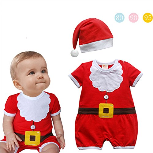 Hibote Baby Toddler Christmas Santa Claus Costume ROMPER + HAT 2-Piece Outfit(80cm/6-12M)