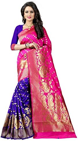 velina New Indian/Pakistani Ethnic Designer Multi Color Banarasi Silk Party Wedding Saree 4 (Pink &amp; Blue)
