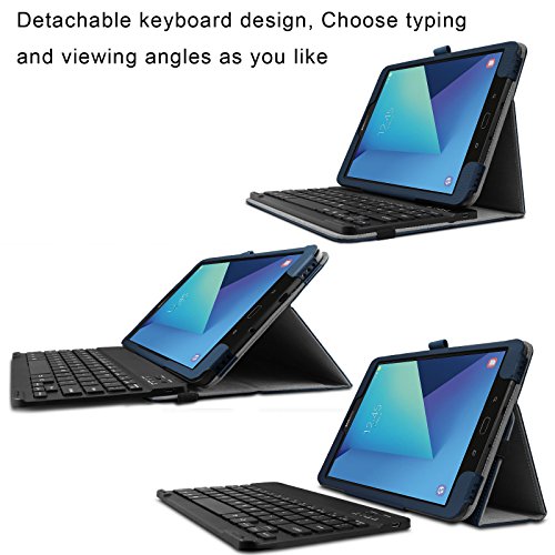 Galaxy Tab S3 9.7 keyboard Tastatur Hülle, Infiland Bluetooth Tastatur Ultradünn leicht Shell Ständer Schutzhülle mit magnetisch abnehmbar drahtloser Bluetooth Tastatur für Samsung Galaxy Tab S3 T820/T825 24,58 cm (9,68 Zoll) Touchscreen Tablet-PC (QWERTZ Tastatur, Dunkleblau) - 8