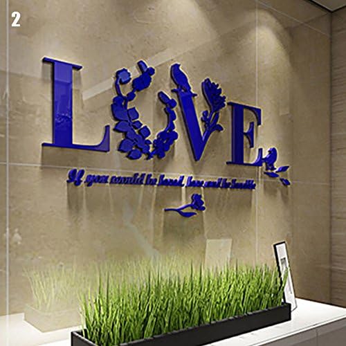 URNINAU 3D DIY Mirror Wall Stickers Love Flower Art Quote Decal Home Kitchen Bathroom Decor Blue