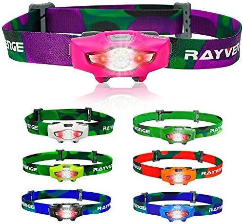 RAYVENGE T1A Headlamp Flashlight with Red Light, 115-Lumen, 114-Meter, IPX6 Waterproof, 6 Light Modes, 80h Long Battery Life, Only 1.3oz - Best Headlamps for Running, Camping, Hiking (Pink)