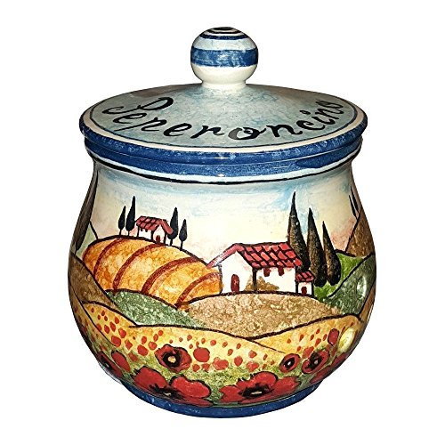 CERAMICHE D'ARTE PARRINI - Italian ceramic artistic, jar chilli pepper decorated landscape poppies, hand painted made ​​in ITALY Tuscan