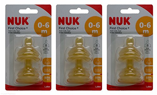 Multibuy 3x NUK® First Choice+ 2 Wide Latex Teats Size 1, Small Hole (0-6M)