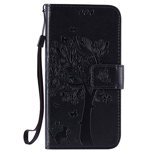 Preisvergleich Produktbild Samsung Galaxy J5 (2015) / J500 Lederhülle, Docrax Handy Hülle Leder Klappbar Brieftasche Schutzhülle mit Kartenfach Magnetisch Stoßfest Handyhülle Flip Case für Samsung Galaxy J5 (2015) - DOKTU41187 Schwarz