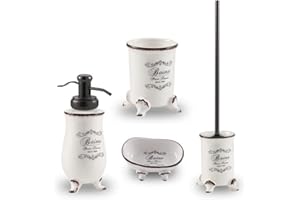 KIAMAMI VALENTINA 4 TEILIGES Set Badezimmer ZUBEHÖR Shabby AUS VERZIERTER Keramik | Amelia