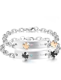 Joyas Jewelrywe "Only Love" - Pulsera unisex (materiales: circonita, diamante, acero inoxidable), diseño de puzzle, color oro/negro/plata