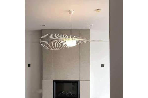 GLZXMQBP Lustre Vertigo Suspension Blanc 80 cm, Rétro Salon Lampe Suspension Vertigo Lustre Fibre De Verre + Polyuréthane De Chapeau Design, Hauteur De La Lumière Réglable E27 (Blanc, 80 cm