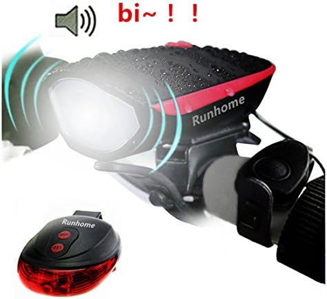 USB LED Bike Light Set, Runhome Super Bright Bicycle Rechargeable Head Lights with 3 Light Modes 2 Horn Sounds Water Proof 6 Hours Runtime And Tail Lights Front And Back