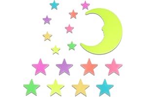 ELKUAIE 200 Stück leuchtende Sterne, bunte leuchtende Sterne, leuchtende Sterne Kinderzimmer mit Mond, leuchtender Sternenhimmel, leuchtende Sterne im Dunkeln Kunststoff Wandaufkleber für Wanddekoration, Raum
