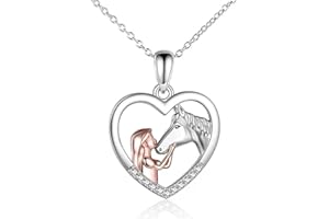 TOFBS Mädchen und Pferd Halskette Silber Herz Anhänger Halskette Geschenke für Mädchen Frauen Freundin Ehefrau Mutter Tochter Pferdeliebhaber