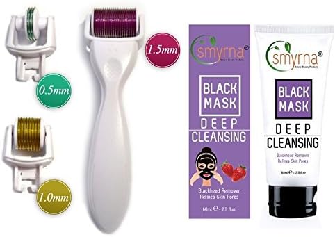 DERMA-CIT® 3-In-1 Kit Derma Roller Titanium Micro Needle Roller 180/600/1200 Needles, Skin Care Kit for Wrinkles, Scar, Acne Scars, Cellulite Treatment, Stretch Marks, Hair Loss, Under Eye Bags, Puffy Eyes, Blackheads. 3 Separate Roller Heads (0.5mm, 1.0mm and 1.5mm) Smyrna Peel Off Mask for Acne and Blackheads
