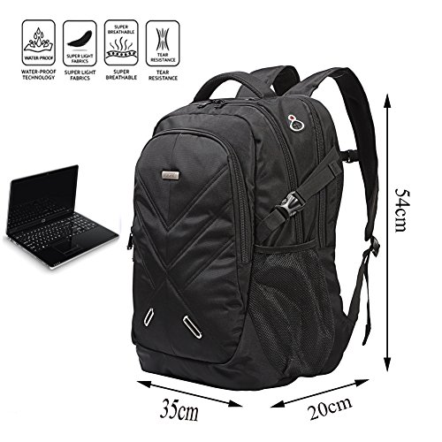 Shengts Laptop Rucksack 18 Zoll mit Regenschutz Durchlass Rucksack Daypack Wasserdicht Laptoptasche mit USB Port Stoßfest Notebooktasche Reiserucksack bis zu 18 Zoll Business Laptop Rucksack Wanderrucksack Sportrucksack Reiserucksack Schulrucksack Mädchen Herren Damen schwarz - 4
