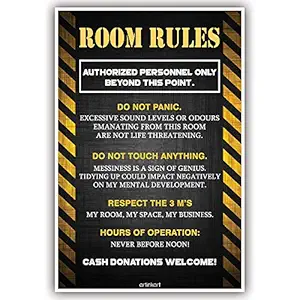 ArtinKart Room Rules Poster Funky Quotes Funny Posters for Room (Multicolored, Bordered, 12x18 inches, Unframed)