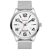 Einfache Casual Nice Fashion beliebten Style weiß Zifferblatt Herren Silber-Band, wasserdicht Uhren Analog Display Japan Bewegung 30 m Wasser beständig Kalender Datum Fenster