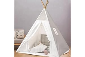 Camiraft Weiß Kinder Tipi Zelt,klassisches indisches Spielzelt für Kinder,Kinderzelte aus Polyesterfaser für Mädchen und Jungen mit Tragetasche,faltbares Spielhaus für drinnen oder draußen