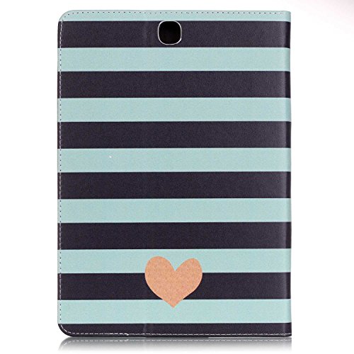 Etsue für Samsung Galaxy Tab E 9.6/T560/T561 Ledertasche Case Hülle, Bunte Retro Painted Leder Schutzhülle Silikon Back Case Smart Wallet Case Flip Folio Cover Etui Schale Bookstyle mit Standfunktion Kartenfächer Magnetverschluss für Samsung Galaxy Tab E 9.6/T560/T561 + 1x Glitzer Staub Stecker + 1x Blau Eingabestift- Liebe Herz Streifen - 3
