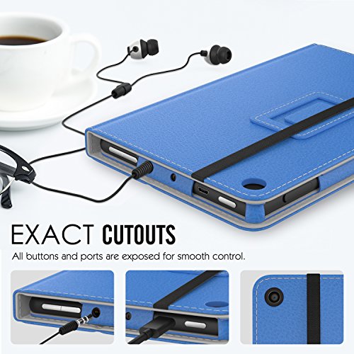 MoKo Hülle für All-New Amazon Fire 7 Tablet (7 Zoll – 7. Generation, 2017 Modell) – Kunstleder Ständer Schutzhülle Smart Cover mit Auto Sleep/Wake up Funktion, Stift-Schleife und Stanfunktion für das neue Fire 7 2017, Blau - 4