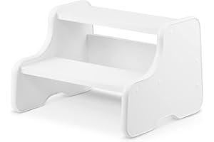 defiPad Sgabello con 2 gradini | Sgabello in legno per bambini | Scala per bambini | Mobile per bagno, cucina, cameretta dei bambini dai 2 anni (Bianco)