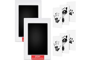 INGJIA 2Pcs Impronta Mani e Piedi Neonati, Kit Impronta Cane con 8 Carte Scheda di Stampa Bianca, Senza Inchiostro Set Impronte Bimbi, Sicuri Cuscinetto del Timbro Senza Tocco, Regalo Battesimo Bimbo