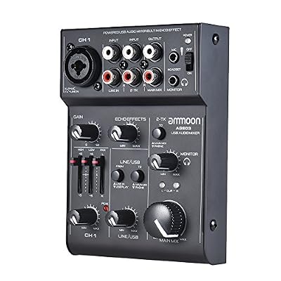 ammoon Console de Mixage Table de Mixage Mélangeur 5 Canaux Mini Mic-Line avec Interface Audio USB Intégrée Effet Echo pour Enregistrement DJ Network Live Broadcast Karaoké AGE03