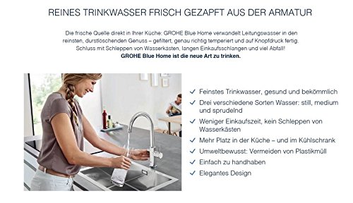 Grohe Blue Home Duo – 2-in-1 Trinkwassersystem und Küchenarmatur (gekühlt, gefiltert, mit Kohlensäure, L-Auslauf) 31454000 - 7