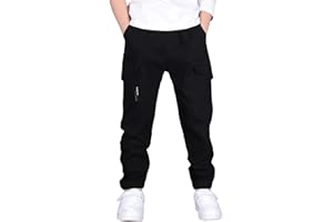 CAMLAKEE Pantalon Garçon Cargo Jogger à Taille Élastiquée