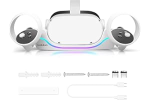 Vakdon Station de Charge Compatible pour Quest 2 Casque, Support de Charge avec Lumière LED, Bureau Support Mural pour Casque et Manette, avec Connecteur USB-C, Quest 2 Accessoires
