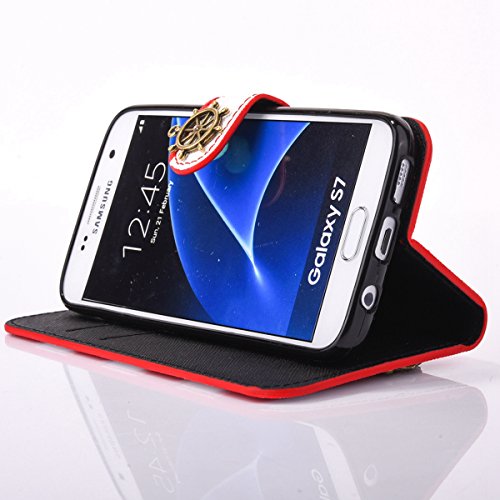 Bookstyle Ledertasche für Samsung Galaxy S7, Fukalu PU Leder Flip Case Anker Tasche Book Style Brieftasche Silikon Hülle mit Standfunktion Kartenfächer für Samsung Galaxy S7 - 2