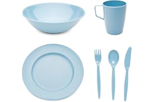 HARFIELD Scout and Girl Guide Summer Blue Dining Set - Reusable Plate, Bowl, Mug & Cutlery Virtually Unbreakable Polycarbonate Tableware Set