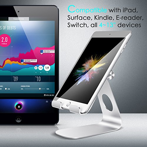 Verstellbare iPad Ständer, Lamicall Tablette Halter : Universal Tab Ständer, Wiege, Halterung Dock für iPad 1 2 3 Air; iPad mini 1 2 3 4, Samsung Huawei E-Reader und Google Nexus 7 10 4 Tablette Schreibtisch, andere Tab Smartphone 5“-11“ (Silber) - 7