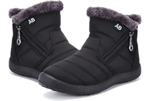 Maxome Womens Winter Snow Boots Ladies Waterproof Fur Lined Ankle Walking Boots Womens Warm Shoes Side Zipper Lightweight Outdoor Anti-Slip Girls Booties