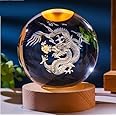 Rylan 3D Dragon Crystal Ball Night Light with Wooden Base - LED USB Table Lamp for Kids, Teens, and Home Decor