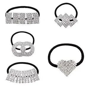 Xiwstar 5Pcs Elastic Hair Scrunchies Bands Crystal Rhinestone Hair Ties Accessories Ponytail Holder Headbands for Women Girls