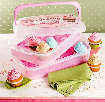 Kigima Muffinbox Cup-Cake-Box 14l für 28 Muffins mit Retro-Dekor 2 stöckig - 3