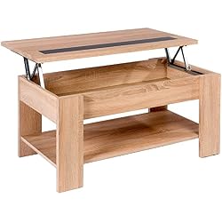 Studio Decor Mesa de Centro elevable Julia con Cristal Negro, Color Cambria, 100 x 50 x 46 cm, Madera manufacturada, 100x49.8x45.8 cm