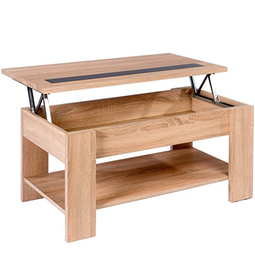 Studio Decor Mesa de Centro elevable Julia con Cristal Negro, Color Cambria, 100 x 50 x 46 cm, Madera manufacturada, 100x49.8x45.8 cm
